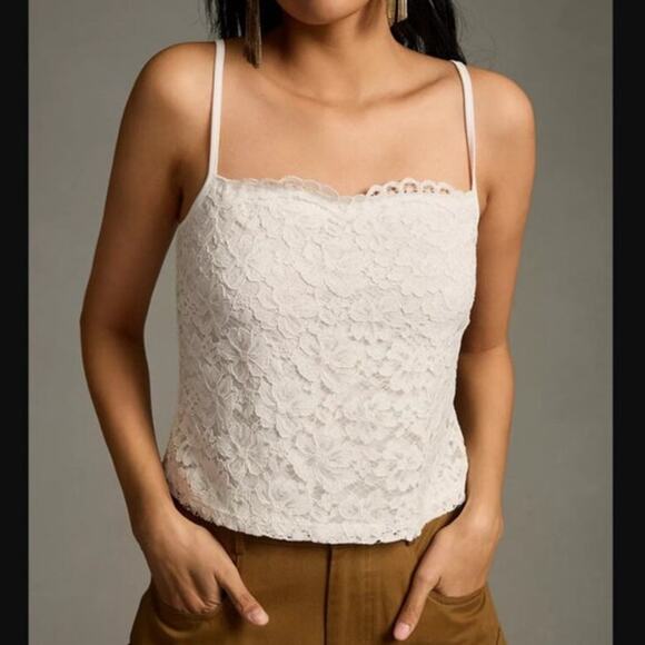 Blue Tassel Tops - Blue Tassel Anthropologie White Floral Eyelet Lace Lined Cami Size XL